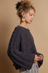 POL Round Neck Cable Knit Cropped Sweater OutfitFlow